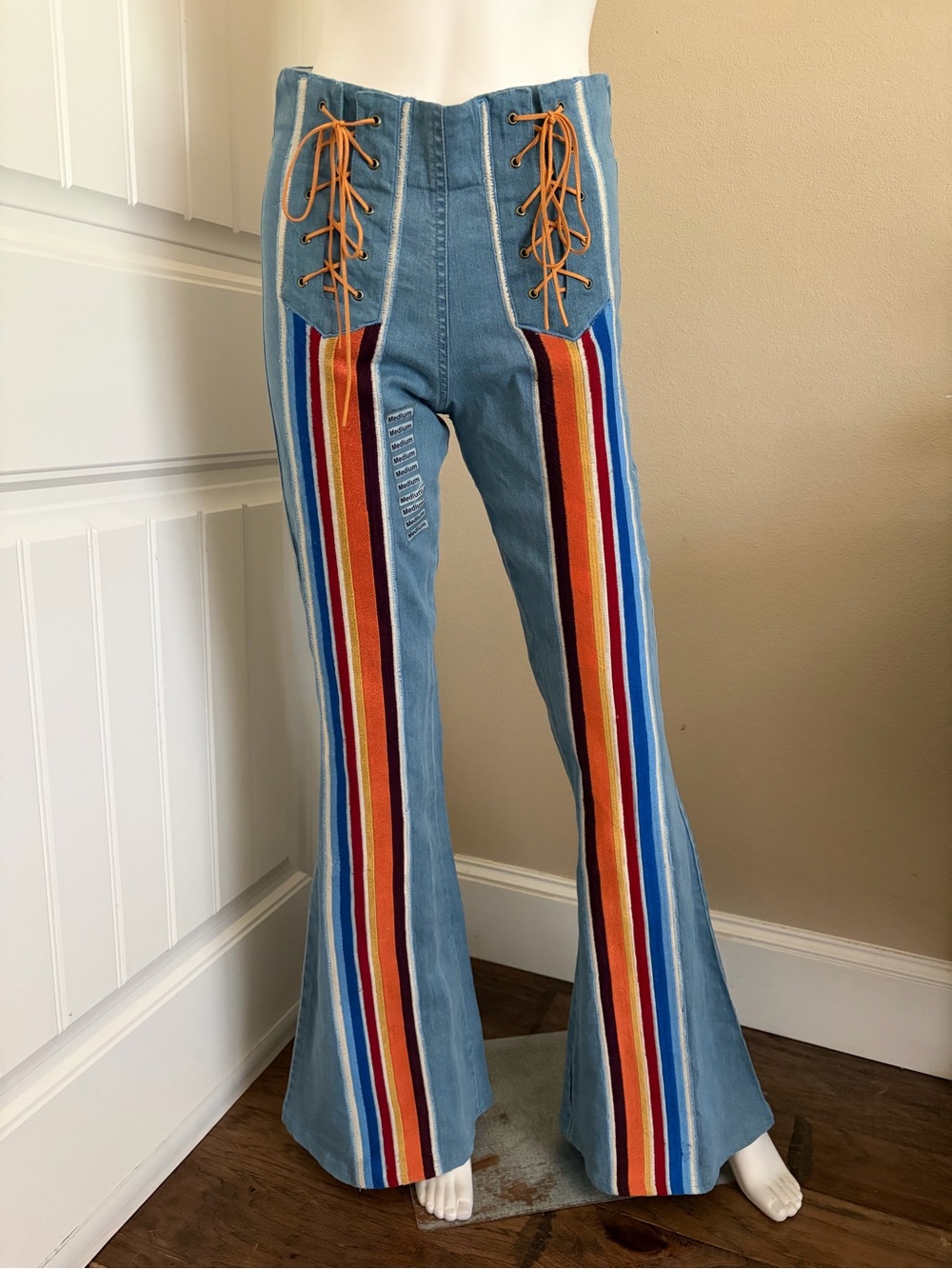 Judith March Vintage Inspired High Rise Striped Flare Jeans NWT
